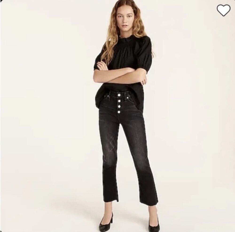 J. Crew Denim Billie Demi Boot Crop Black Button Fly Raw Edge Jeans | 28